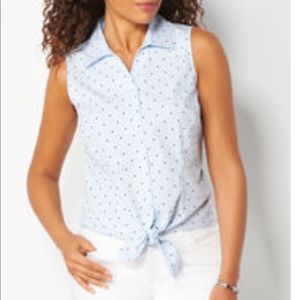 NWT sleeveless tie front polka dot wrinkle free